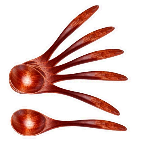 WRIVQSYO Wooden Soup Spoons, 6pcs Wooden Spoons, 7 inch Handmade Natural Asian Wooden Spoons for Soup, Coffee, Salad Desserts, Chips, Snacks, Cereal, and Fruit