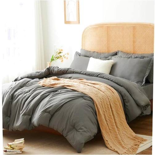 HIMEET King bed in a bag 7 pieces bedding comforter set with Comforter and Sheets Grey King bed set with sheets,Pillow Shams, Flat Sheet, Fitted Sheet and Pillowcases