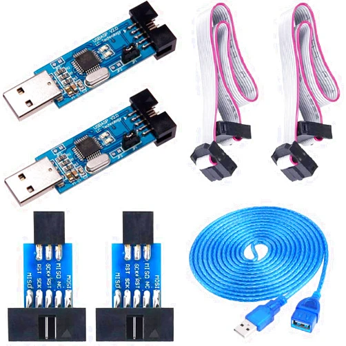 DKARDU 2 pcs USBASP ISP Downloader Programmer Microcontroller Module with Cable and 10Pin to 6Pin Adapter Board USB Extension Cable for 51 for AVR Series Microcontroller