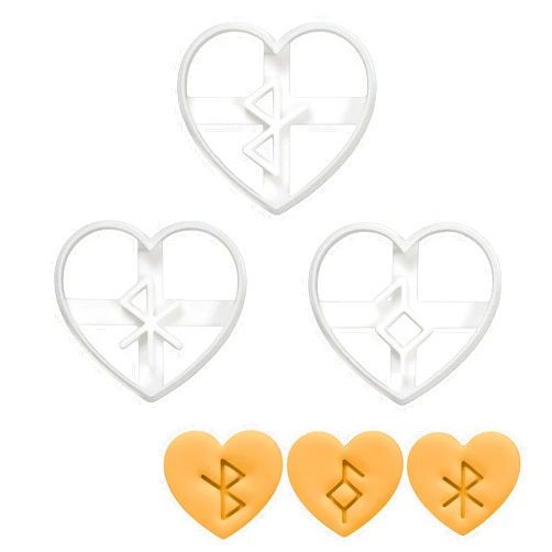 Bakerlogy Set of 3 Nordic Rune in Heart cookie cutters (Designs: Healing, Good Health, & Love), 3 pieces - Bakerlogy