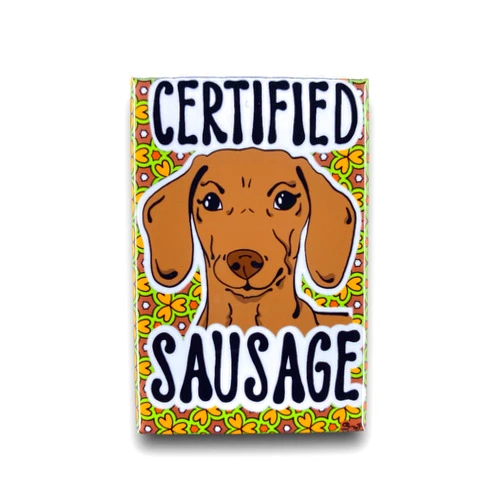 The Cloudy Corgi Certified Sausage Dachshund Dog Magnet, Funny Cartoon Pet Portrait Gift, Retro Art Kitchen & Office Decor 2x3