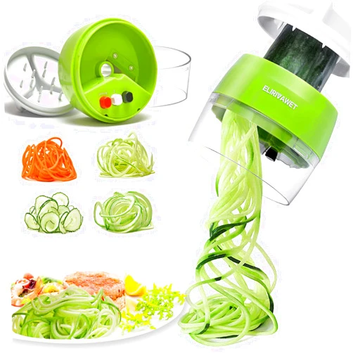 ELIRIVAWET Handheld Spiralizer Vegetable Slicer, 4 in 1 Heavy Duty Veggie Spiral Cutter - Zoodle Pasta Spaghetti Maker