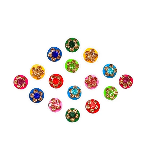 Generic Bindi Indian Small Round Circle Premium Bindi Assorted Golden Stone Multi Color Indian Daily Use Forehead Bindi Round Dot Tattoo Body Art Sticker For Womens (Multicolor)