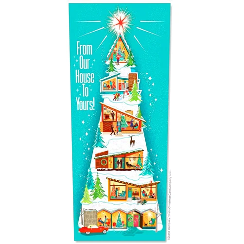 The Retro Christmas Card Company Tall Tree Of Modern Houses Christmas Cards, Package of 8 | Mid-Century Modern House Christmas Card
