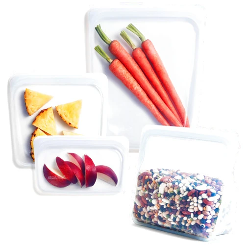 Stasher Platinum Silicone Food Grade Reusable Storage Bag, Clear (Bundle 4-Pack Large) | Reduce Single-Use Plastic | Cook, Store, Sous Vide, or Freeze | Leakproof, Dishwasher-Safe, Eco-friendly