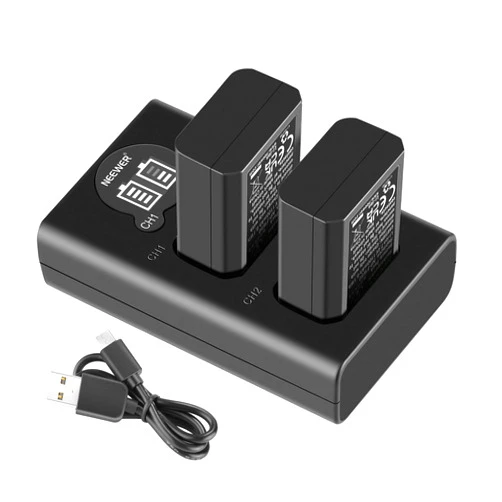 NEEWER NP-FW50 Camera Battery Charger Set Compatible with Sony ZV-E10 A7 A7R A7RII A7II A7SII A7S a6300 a6400 a6500 RX10 Series, 2 Pack 1100mAh Replacement Batteries, Micro USB&Type C Dual Charger