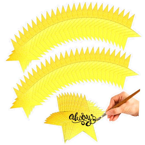 LAPOHI 60 PCS Glitter Stars Gold Paper Star Cutouts Party Decorations Poster Board Decorating Supplies Confetti Cutouts for Bulletin Board Classroom Wall Stickers, Double-Sided, 6 Inches