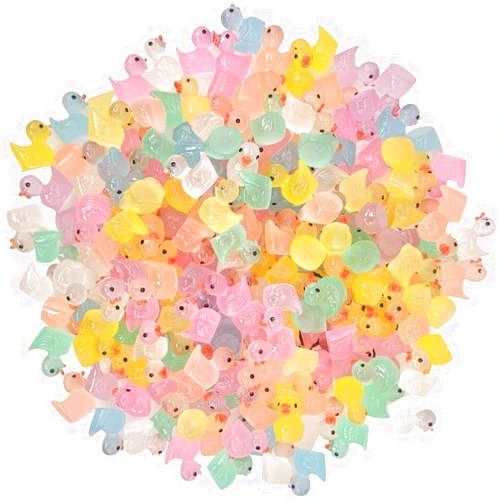Junfamilee 100 Pcs Colorful Mini Glow in The Dark Ducks Tiny Resin Ducks Micro Landscape Duck Ornaments Miniature Fairy Garden Ducks Dollhouse Animal Figures, Dollhouse Décor, Dollhouse Accessories