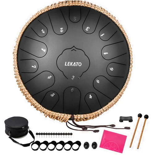 LEKATO Steel Tongue Drum 13 Inch 15 Notes, LEKATO Steel Drum C Key Beginner/Professional Zen Drum Percussion for Meditation Yoga Musical Education, Christmas New Year Gift for Lovers