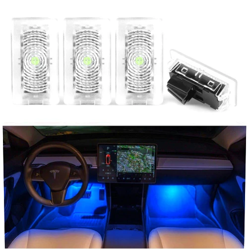 Farmogo LED Lights Bulbs Kit,Ultra-Bright Easy-Plug Replacement Lights Fit Trunk,Frunk,Door Puddle,Foot-Well,Compatible with Tesla Model 3/Y/S/X Accessories (4 Pack/Blue)