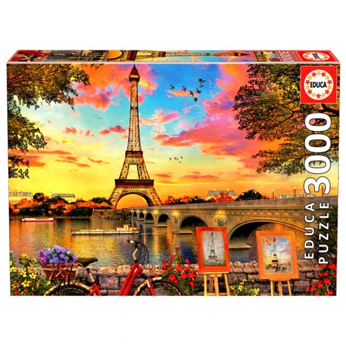 Educa - Sunset in Paris - 3000 Piece Jigsaw Puzzle - Puzzle Glue Included - Completed Image Measures 47.25