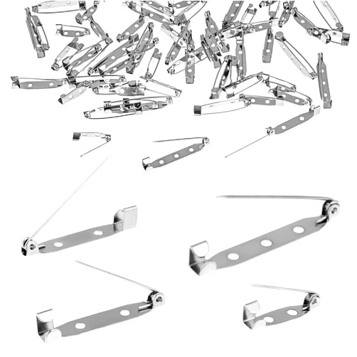 Sliverdew 50Pcs Bar Pins Backs Safety Clasp, Silver Brooch Clasp Pins, Pin Badge Backs with Holes, Bar Jewelry Pins for Badges DIY Craft Sewing, 4 Size