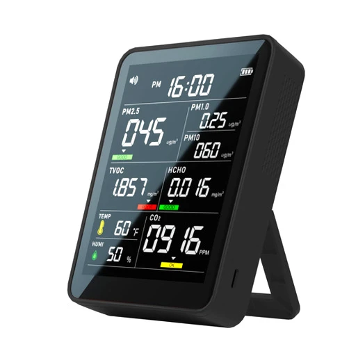 Xoopon 9-in-1 Professional Indoor Air Quality Monitor Indoor Portable PM2.5/PM10/CO2,Temperature, Formaldehyde Detector,Humidity TVOC,Time Display Air Quality Tester-Confined Space Clean Air Monitor