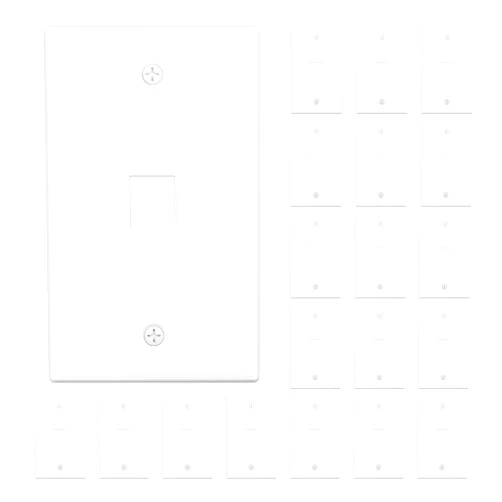 FGB 1-Port Keystone Wall Plate 20-Pack, Low-Profile Single Gang Wall Plates for RJ45, HDMI, and Coax Keystone Inserts, White