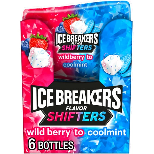 ICE BREAKERS Flavor Shifters Wild Berry to Coolmint Flavored Sugar Free Chewing Gum Bottles, 3.24 oz (40 Pieces, 6 Count)