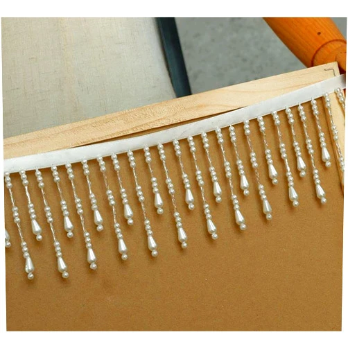 GorinsKani 2Yard/Lot Pearl Beaded Lace Trim Tassel 7.5CM DIY Stage Clothing Curtain Splicing Wedding Dress Home Decorative Accessories (White)