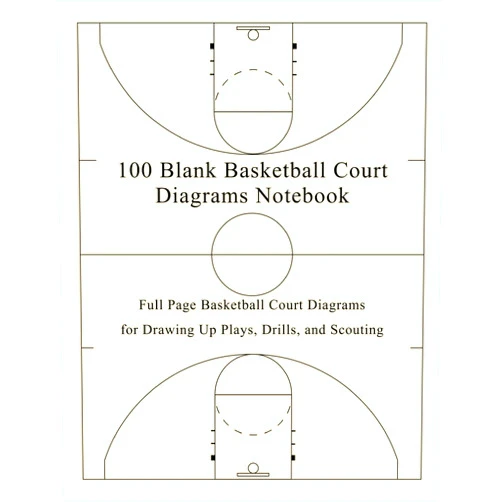 Fred Arcano 100 Blank Basketball Court Diagrams Notebook: Full Page Basketball Court Diagrams for Drawing Up Plays, Drills, and Scouting