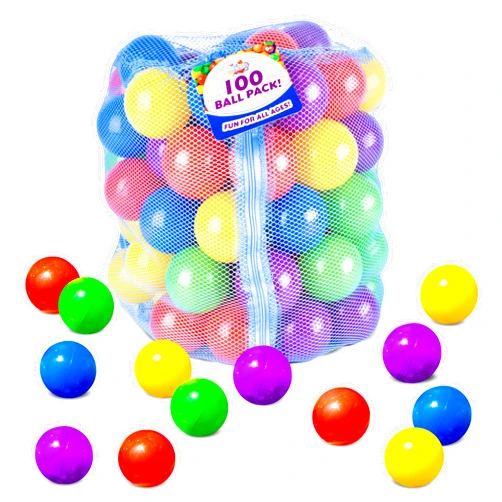 Sunny Days Entertainment 100 Count Multi Colored Play Balls – Phthalate and BPA Free Non-Toxic Crush Proof Plastic Ball Pack - Balls for Toddler Ball Pit in Reusable Storage Bag with Zipper
