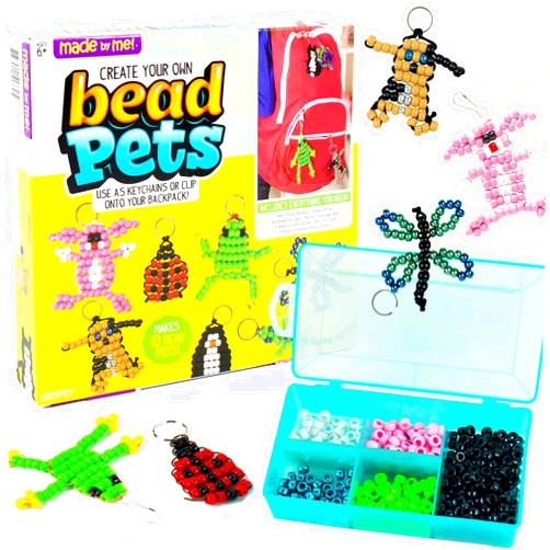 Made By Me Create Your Own Bead Pets by Horizon Group USA, Includes Over 600 Pony Beads, 6 Key Rings, Storage Box & Much More