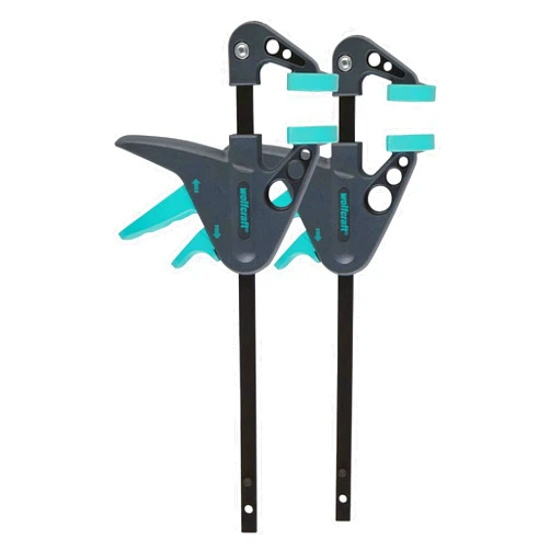 wolfcraft 2 MINI One-Hand Clamps I 3455100 I Handy helper – perfect for hobbies and craft projects