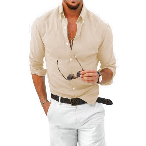 JMIERR Men's Cotton Linen Button Down Shirt Casual Stylish Long Sleeve Business Dress Shirts