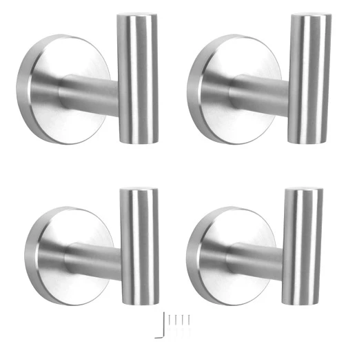 NearMoon Bath Towel Hooks- SUS 304 Stainless Steel Robe Hook Holder, Heavy Duty Coat Hook for Bathroom Livingroom Hotel Kitchen Garage, Wall Mounted- 4 Pack (Brushed Nickel)