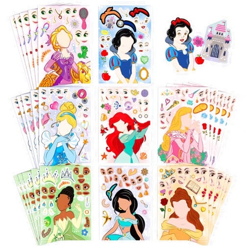 Tcosipzf 40 Pieces Make-a-face Stickers Pack, Mixed & Matched with 8 Designed Princess Characters(5 of Each) Stickers, Make Your Own Stickers for Kids Teen Party Decoration, Reward, Decor, Gift Idea