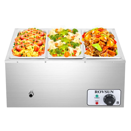 ROVSUN 21QT Electric Commercial Food Warmer, 110V 3-Pan Stainless Steel Bain Marie Buffet, 6.9 QT/Pan Stove Steam Table with Temperature Control & Lid for Parties, Catering, Restaurants