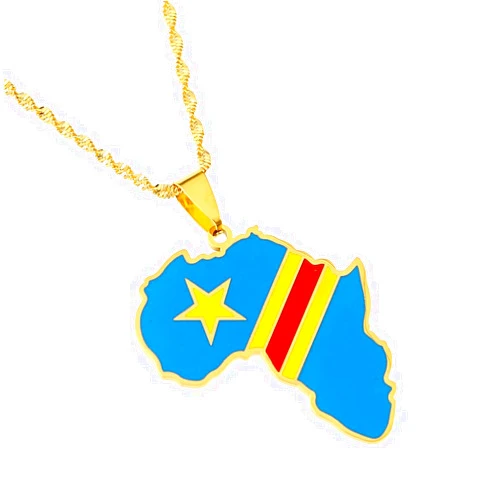 CB Gold Jewelry Africa Map D.R.Congo Map Pendant Necklaces Gold Color Jewelry Map African DRC Map Gift