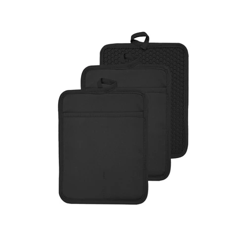 VEIKERY Silicone Pot Holders 7x9inch with Pockets Heat Resistant Water Resistant Oven Hot Pads for Kitchen Set of 3 (Black, 3)