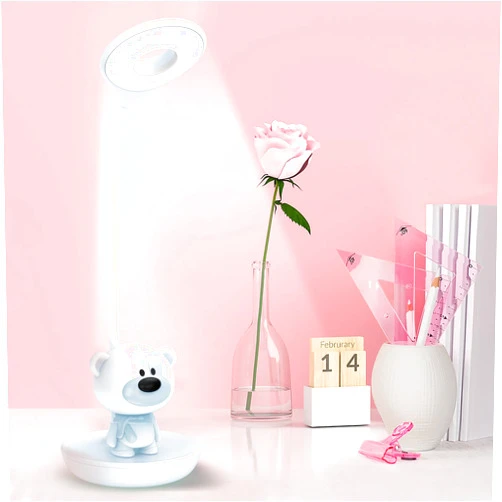 MARZIUS Cute Bear Design Dimmable Touch LED Reading Desk Lamp Night Light with 5 Levels Brightness for Boy,Girl Kid Teen (Blue)