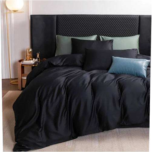 MooMee Bedding Duvet Cover Set Extra Long Staple Cotton 600 TC Egyptian Cotton Texture Silky Sateen Smooth Luxury Soft Comfortable Durable (Black, Queen)