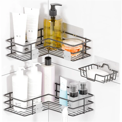 Innoshopp Corner Shower Caddy 3 Pack Adhesive Shower Organizer Basket Rack with 4 Hooks And Soap Holder Rust Proof Bathroom Shelf Shampoo Holder Wall Mounted Shower Shelves for Bathroom Storage (3 Pack)