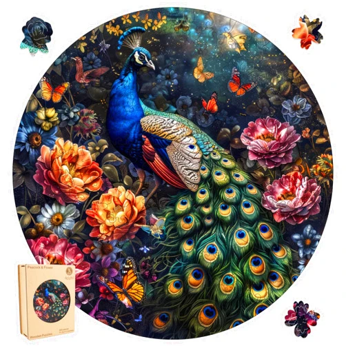 Delobil Wooden Puzzles for Adults, Peacock & Flower Wooden Puzzles 200 Pieces, Unique Shaped Bird Jigsaw Puzzles, Birthday Creative Gifts Fun Challenging Family Puzzle Games, 11.2x11.2 Inch, Medium