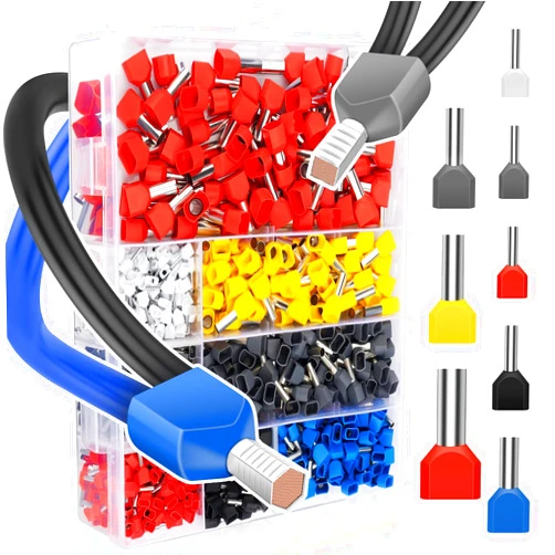 Lytool Double Wire Ferrule Kit 8-22 AWG, 750Pcs Dual Bootlace Ferrule Kit Wire Ferrules Twin Ferrules Connectors Wire Terminal Connector, Insulated Cord Pin End Terminal Great Assortment Ferrules Kit
