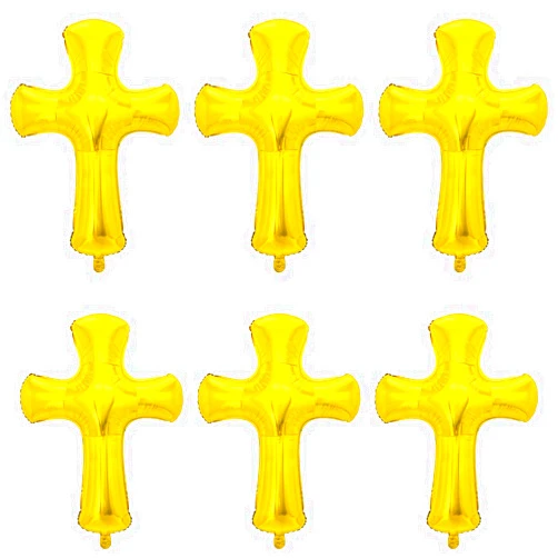 OULUN 6 Pcs 34 inch Cross Shape Aluminum Foil Balloon,God Bless Giant Memorial Baptism Balloon, Communion Baptism Religious Foil Party Balloon Outdoor Decorations (Gold)