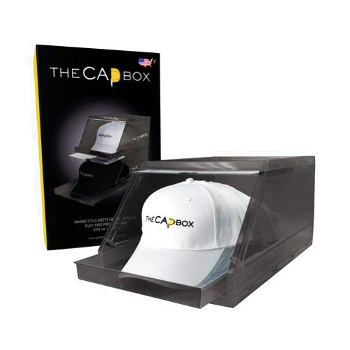 THE CAP BOX The CapBox 2.0 (2 Pack Black) Hat Organizer for Baseball Caps, Stackable Sliding Tray Hat Rack & Hat Holder Hat Hanger Cap Storage Container 2 Yr. Warranty Fits 12-17 Caps Sliding Tray & Stopper