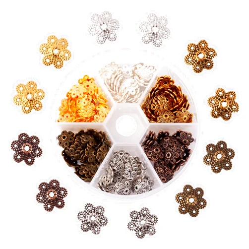 PH PandaHall Pandahall 1Box/180pcs Tibetan Style Alloy Flower Petal Bead Caps 6-Petal Beads Spacers for Jewelry Makings Mixed 6 Colors 9.5mmx10mm