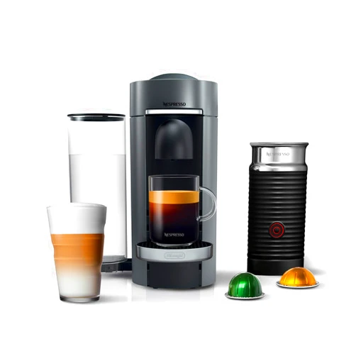Nespresso Vertuo Plus Deluxe Coffee and Espresso Maker by De'Longhi, Titan with Aeroccino Milk Frother, 110 Volts
