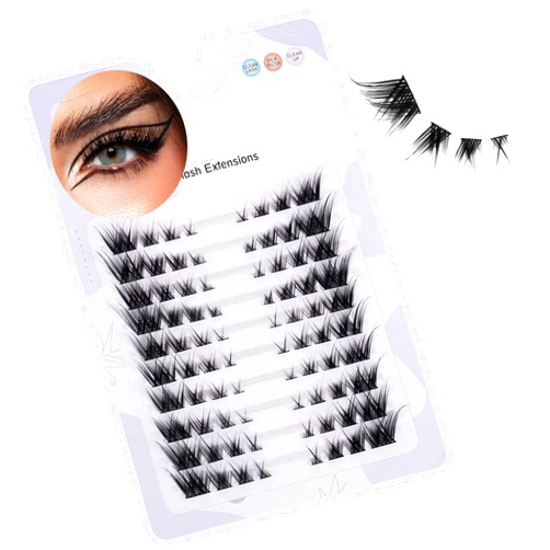 BERSHNOR Bluesmurfs Individual Lashes Wispy Cat Eye Lashes DIY Lash Extensions 80pcs Clusters Lashes 8-16MM Fluffy Volume Fox Eye Eyelashes Clusters