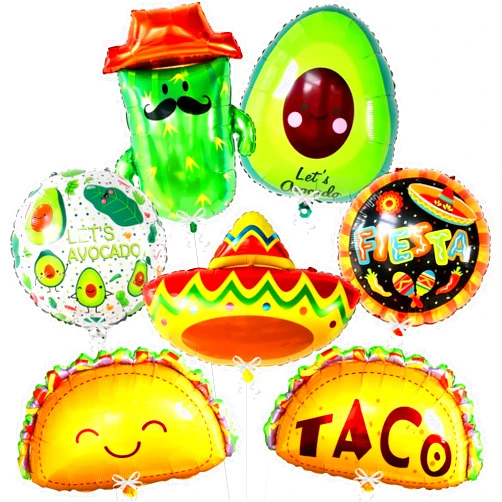 KatchOn, 7Pcs Big Mexican Fiesta Balloons | Fiesta Party Decorations | Mexican Balloons for Mexican Themed Party Decoration | Fiesta Party Balloons, Taco Birthday Party Decor | Taco Balloons for Party