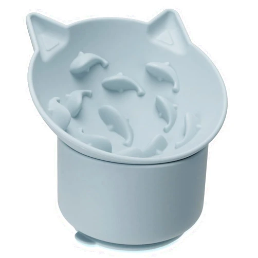 Bikabpet Silicone Cat Slow Feeder, Elevated Slow Feeder Cat Bowl Tilt Design, Cat Dish to Slow Down Eating, Suitable for Dry and Wet Food, Adjustable Angle, Cat Food Puzzle with Suction Cup(Gray)