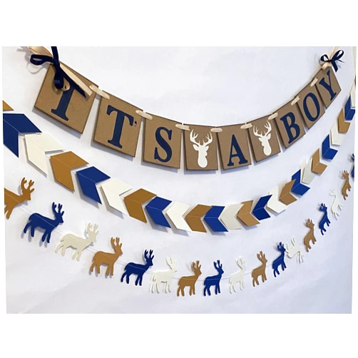 Generic Little Buck Baby Shower Decorations - Navy Oh Deer Baby Shower - It's a Boy banner- Woodland Deer baby shower - Lil Buck Banner, Blue
