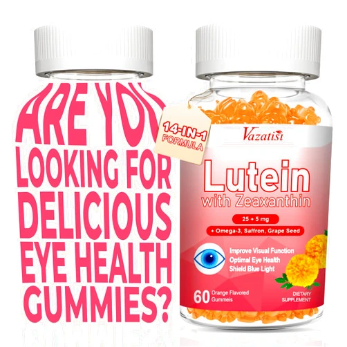 Vazatisi Lutein and Zeaxanthin Supplements Gummies, Advanced Eye Vitamin Supplement with Bilberry, Saffron, Grape Seed, Omega 3 for Macular Health, Dry Eye, Visual Function - Orange Flavor, 120 Count