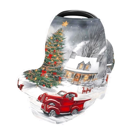 FLildon Soft Baby Car Seat Covers Snowy Christmas Trees Truck Canopy for Infants Strollers Canopies for Newborns Babies Nursing Apron Cover for Breastfeeding