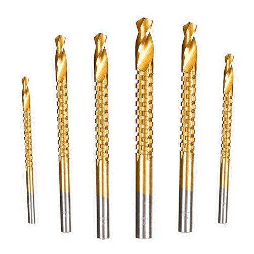 Abeillo 6 Pack Drill Bits, 3-8mm Serrated Side Cutting Drill Bit, Impact Drill Bit, Titanium Coated HSS Twist Drill, for Stainless Steel Plastic Metal Wood Hole, Hole Holesaw Tool