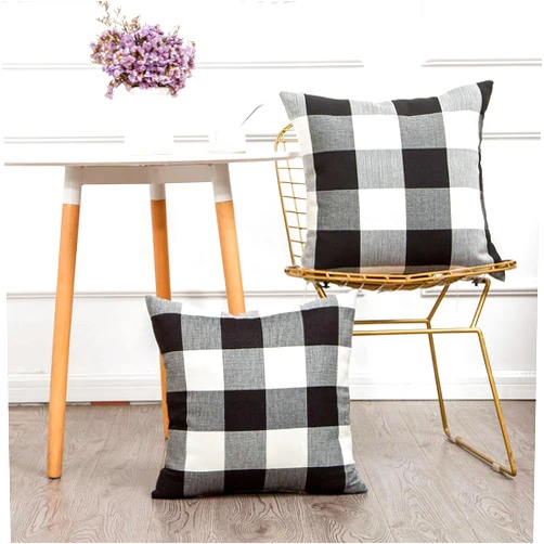MKLFBT Pack of 2 Farmhouse Decor Christmas Pillow Covers 20 x 20 Black White Buffalo Checked Plaids Fall Throw Pillow Covers Linen Cushion Covers for Sofa Couch Outdoor Camping