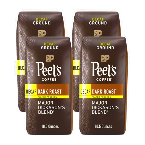 Peet's Coffee, Dark Roast Ground Coffee - Decaf Major Dickason's Blend 42 Ounces (4 Bags of 10.5 Ounces)