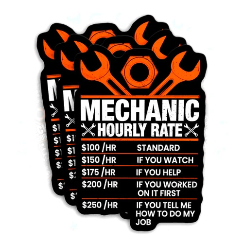 Mordesticker (3Pcs) Mechanic Hourly Rates Sticker Labor Mechanic Sticker Funny Mechanic Wage Chart 3