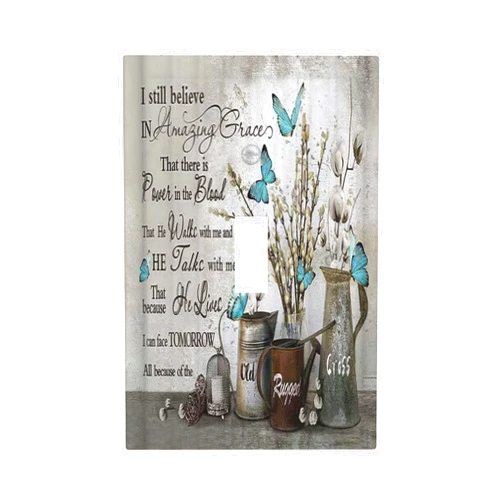 Sghxwp Blue Butterfly Rustic Flower Inspirational Quotes 1 Gang Light Switch Covers Single Toggle Wall Plate Decorative Switchcover Electrical Switchplate for Farmhouse Country Bedroom Kitchen Decor